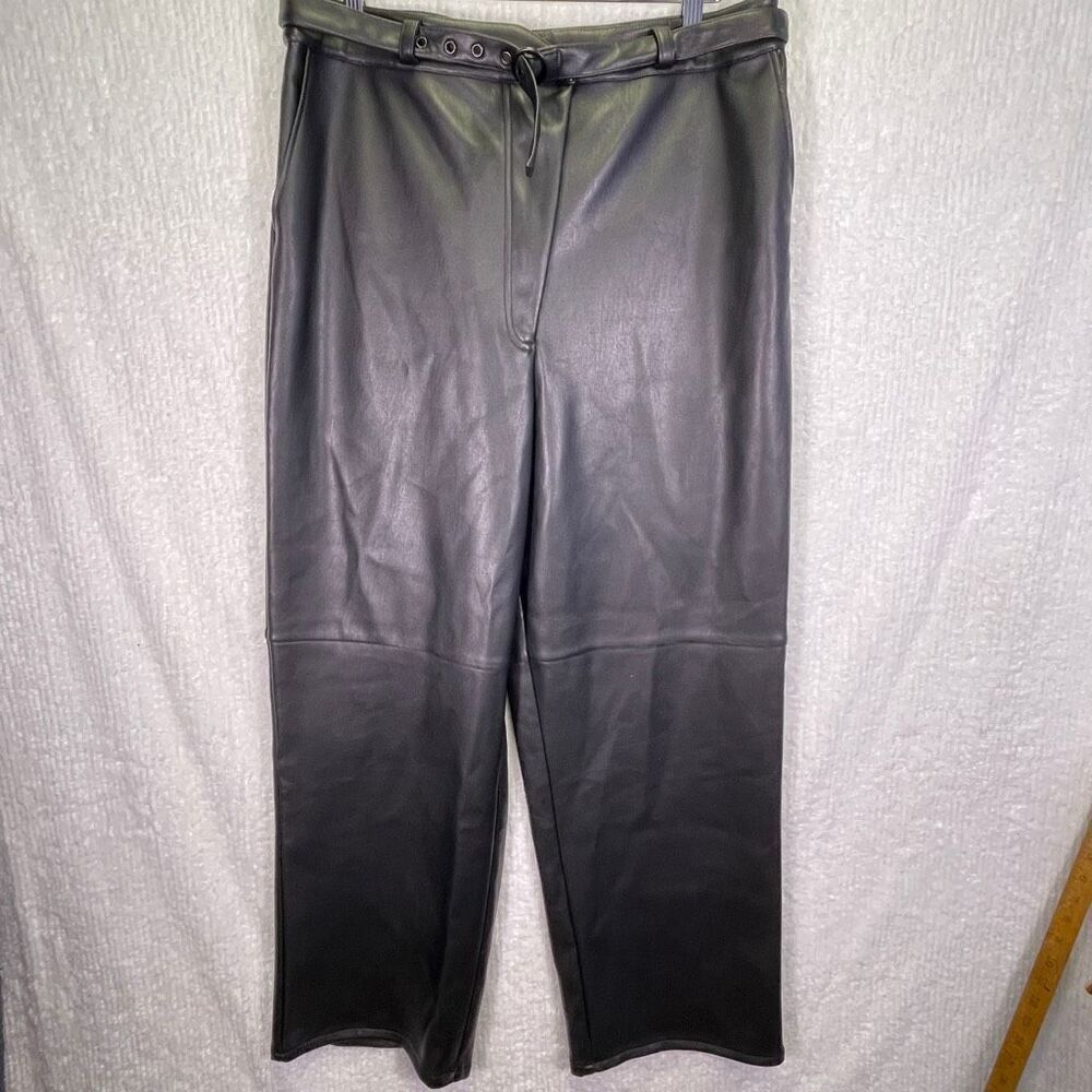 House of Harlow 1960 Black Faux Leather Belted High Rise Straight Leg Pants XL